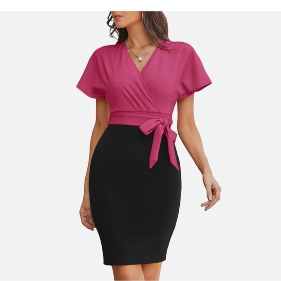 Grace Karin Wrap Dress Black/Pink M NWT in packaging - Picture 1 of 4